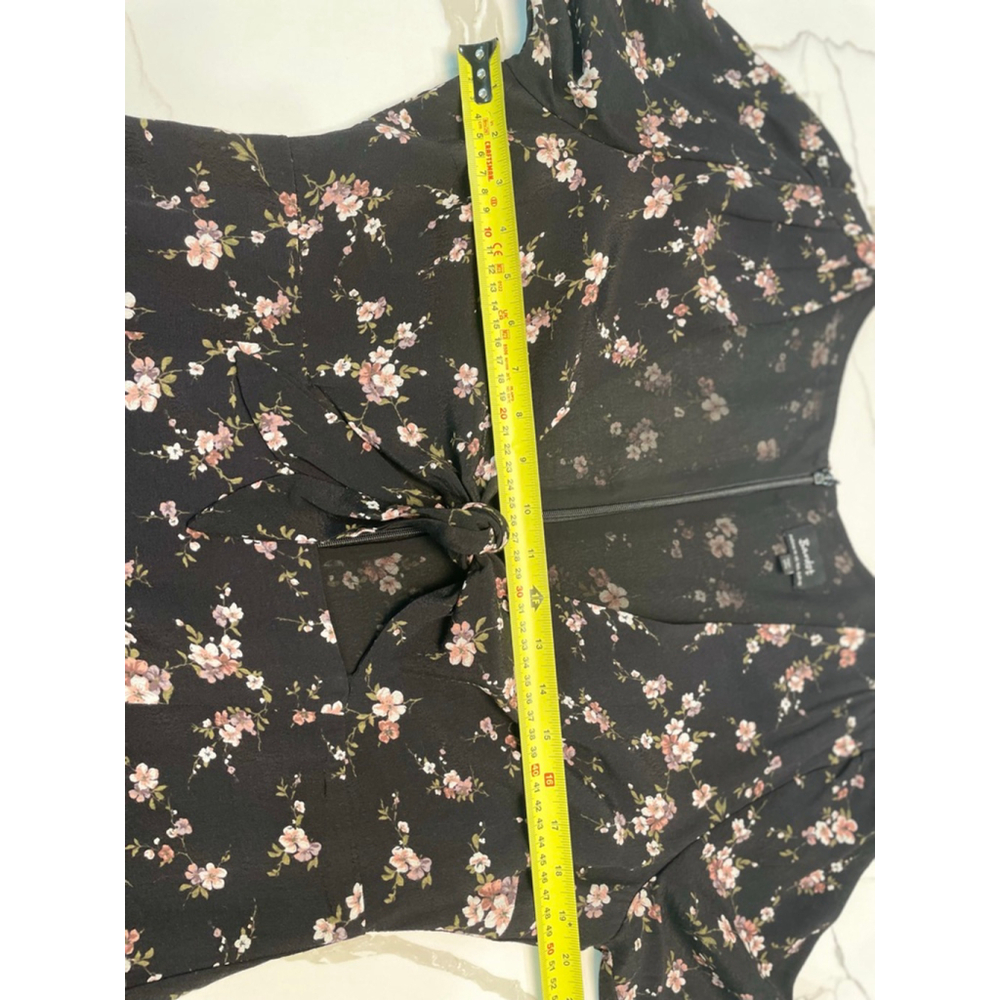 Bardot Black Dark Floral Tie Front Mini Dress 10 Large Grunge Cottage Romantic - Picture 8 of 9
